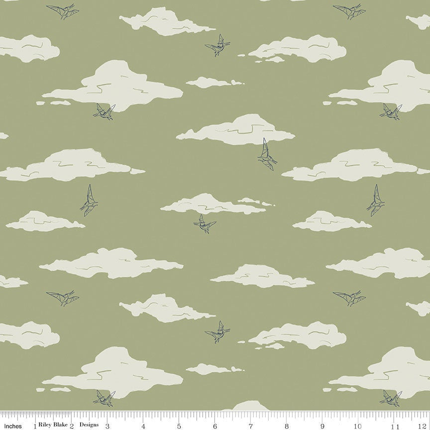 Cretaceous Pterodactyl Clouds Sage by Amanda Niederhauser for Riley Blake Designs - C14103-SAGE