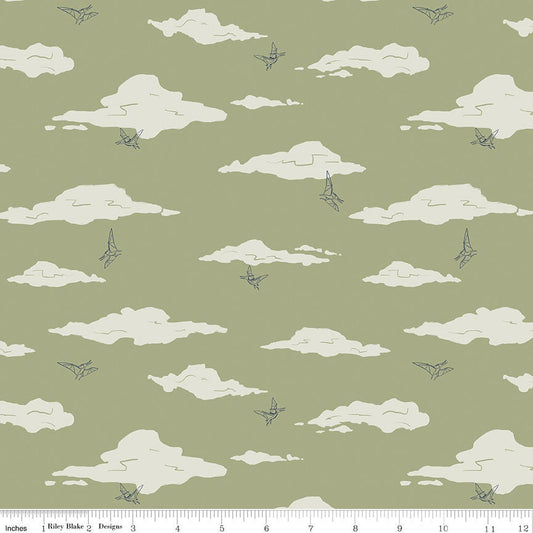 Cretaceous Pterodactyl Clouds Sage by Amanda Niederhauser for Riley Blake Designs - C14103-SAGE