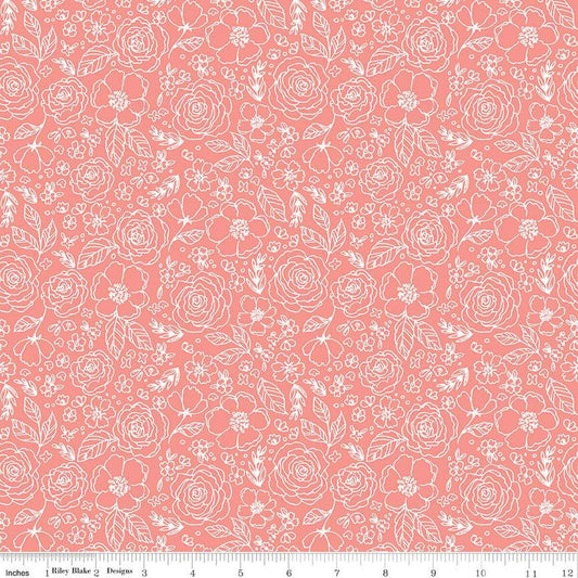 My Valentine Lined Roses Coral by Echo Park Paper for Riley Blake Designs - C14153-CORAL