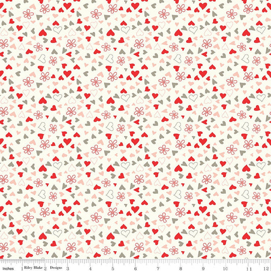 I Love Us Scattered Hearts Cream by Sandy Gervais for Riley Blake Designs - C13964-CREAM