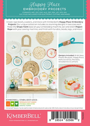 Happy Place Embroidery Projects Fabric Kit by Kimberbell Designs - Fabric Kit