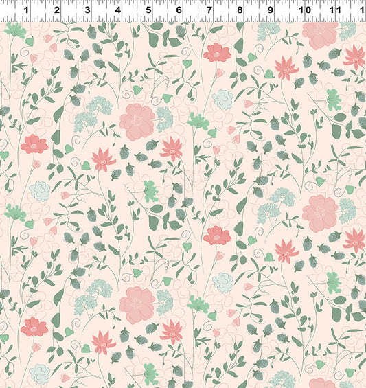 Strawberry Days Floral Pale Peach by Meags and Me for Clothworks - Y4066-131